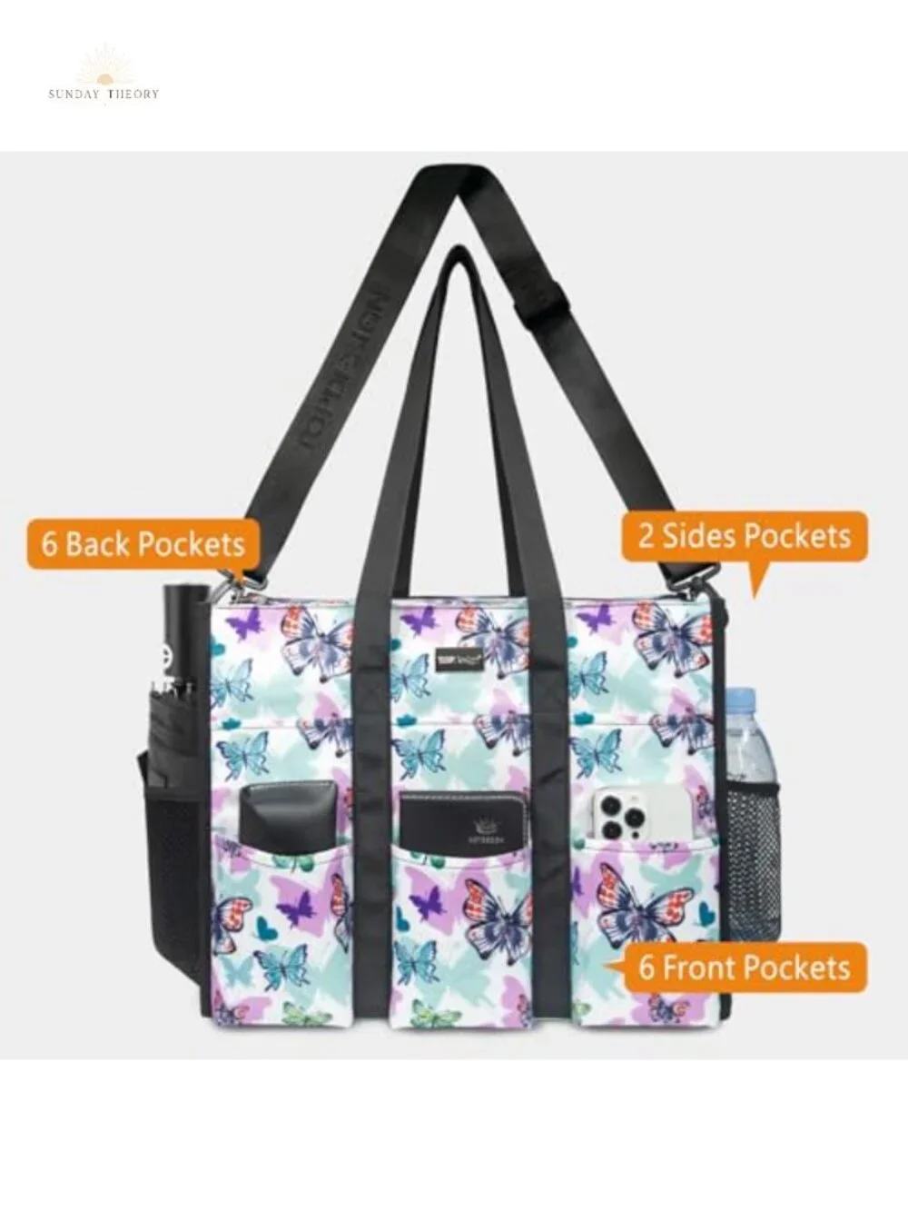 Utility Water Resistant Tote Bag with 22 Pockets, Top Zipper Closure, Thick